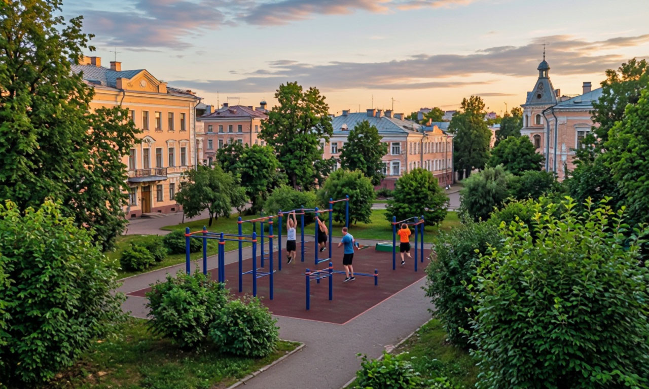 Тренировка на свежем воздухе в окружении зелени города